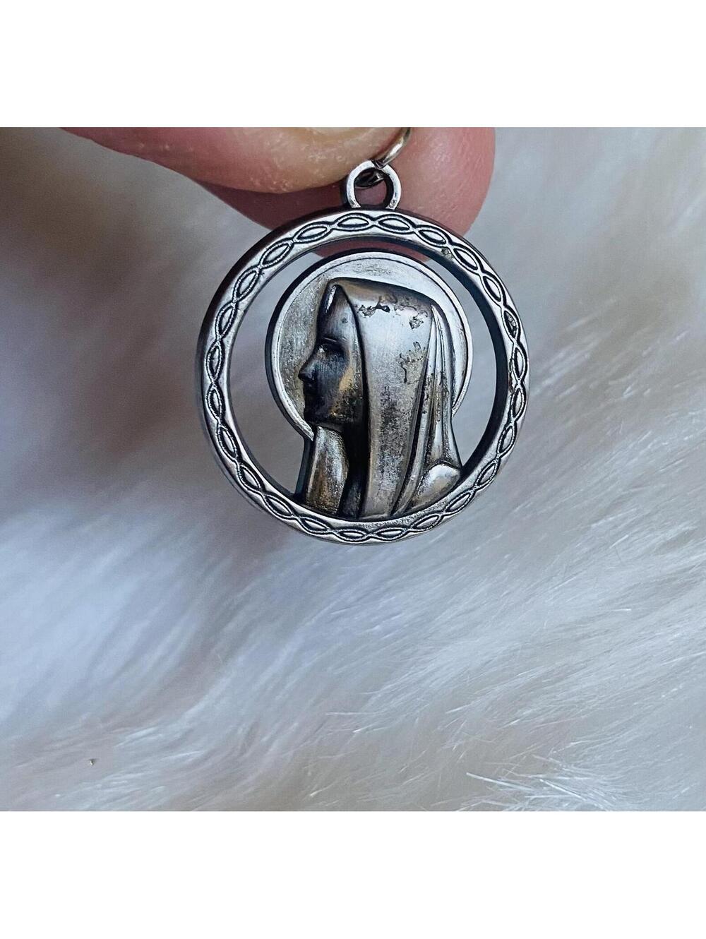 Vintage Religious Pendant Charm with Virgin Mary Profile